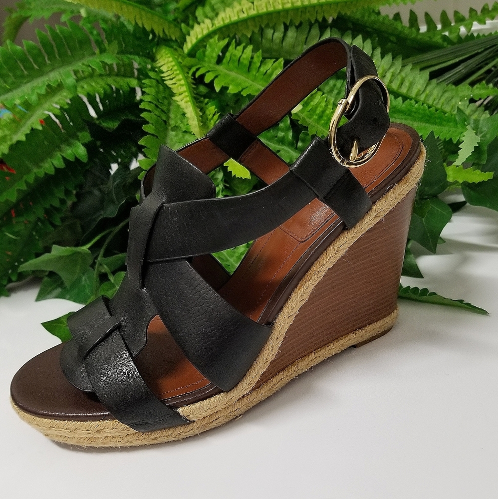 Cole Haan Black Breecey Wood & Jute Wedge Sandal 9